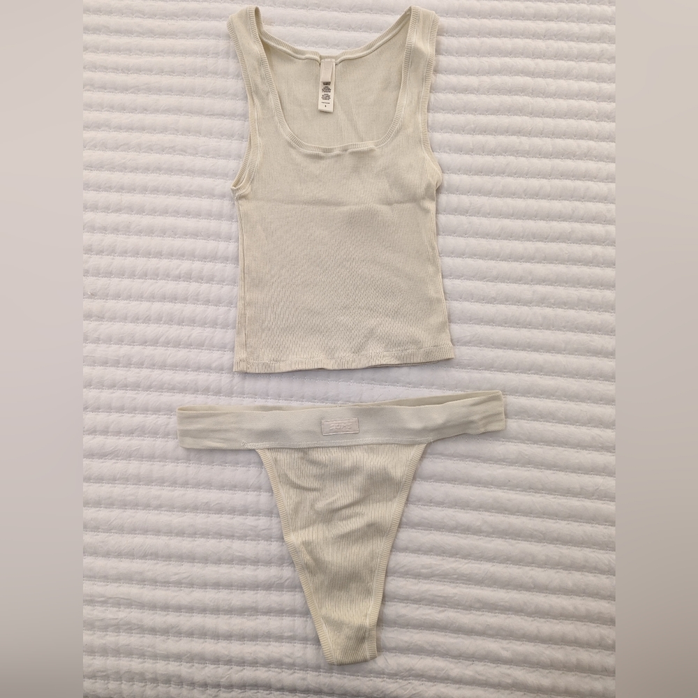 SKIMS Cotton Rub Tank + Thong in Bone